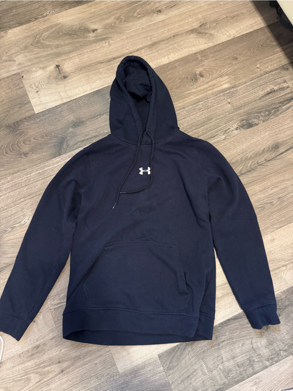 Under Armour Navy Blue Hooded Sweatshirt with White Logo
